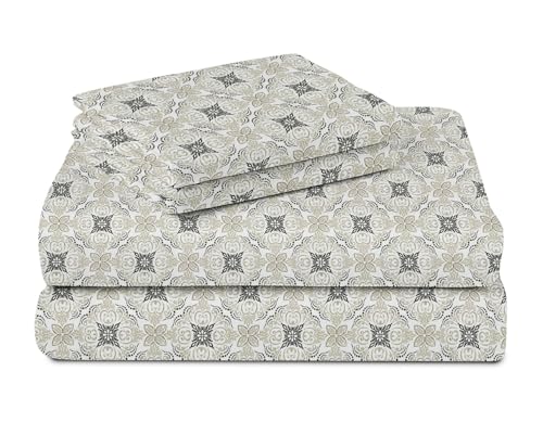 Image of VAS COLLECTIONS Premium 3D Printed 160 TC Microfiber Double Bedsheet with 2 King Size Pillow Covers (90X90 Inches) Grey and Off White