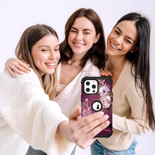 Image of Hocase for iPhone 13 Pro Max Case, Heavy Duty Shockproof Protection Soft Silicone Rubber Bumper+Hard Plastic Hybrid Protective Case for iPhone 13 Pro Max (6.7 inch) 2021 - Royal Purple Flowers