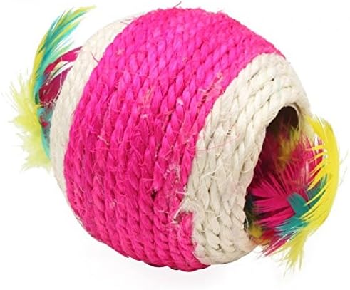Cat Toy Interactive, PETBABA Rattling Sound Feather Teaser Natural Sisal Ball