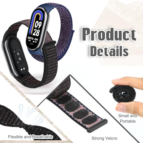 Image of Nylon Sport Band Compatible with Xiaomi Smart Band 10 /9 /8 for Women Men, Soft Adjustable Breathable Sport Loop Watch Strap Replacement Wristband for Xiaomi Mi Band 10 /9 /8, 3pcs