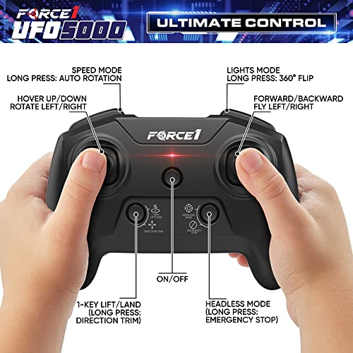 Force1 Ufo 5000 Mini Drone For Kids - Led Remote Control Drone Flying Toy, Small Rc Quadcopter For Beginners With Leds, 2.4 Ghz Remote Control, 360 Flips, 11 Led Modes, 3 Speeds, 2 Ufo Drone Batteries #TOP3