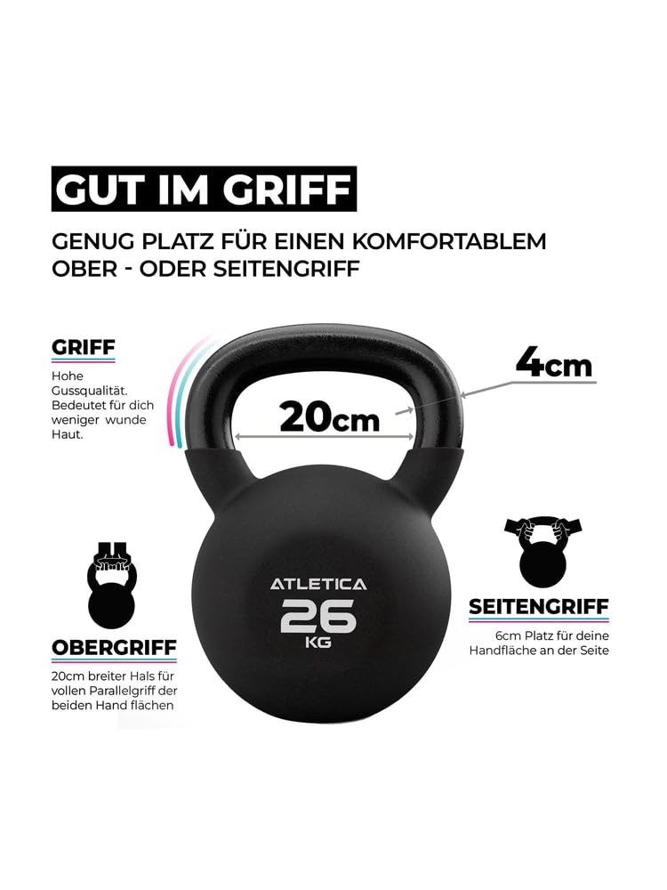 ATLETICA Kettlebell Set 20-24-32kg - Gummierte Kugelhanteln Mit Chromgriff