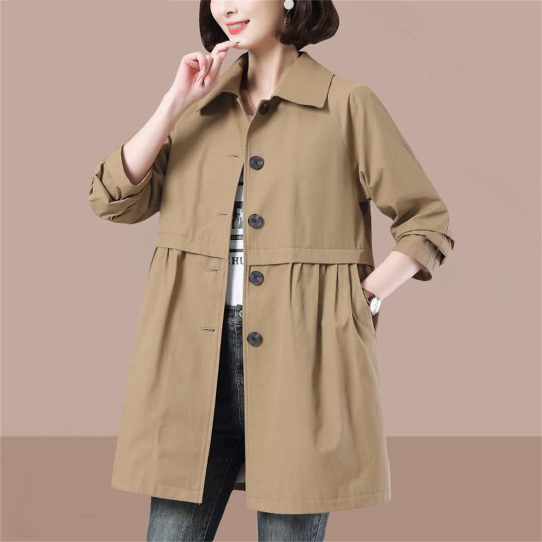 Donna Primavera E Autunno Trench di Media Lunghezza Giacche monopetto Giacche Splicing Sciolto Slim Coat