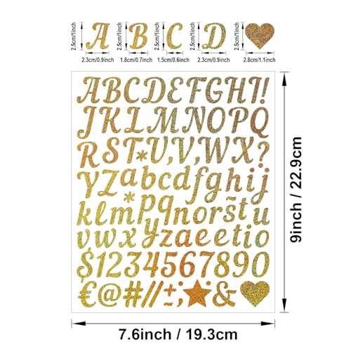8 Sheets Vinyl Letter Stickers 705 PCS Gold Alphabet Sticker 1 Inch Stick on Letters Glitter Self-Adhesive Waterproof ABC Number Stickers for Graduation Cap Water Bottles Scrapbook (1 Inch)(Gold)