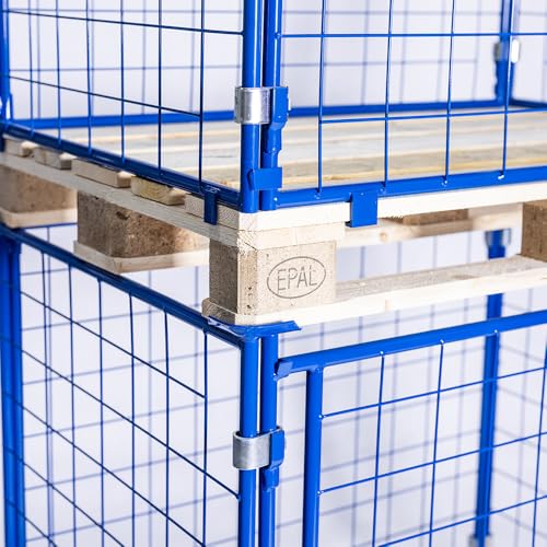 HHL Euro-Gitterbox mit klappe | Gitteraufsatzrahmen H1200 x B1200 x L800mm für aufbewahrung| Faltbarer Gitterrahmen für Euro-palette | Gitterbehälter aus Stahl | Gitterboxen für Holz, Lager | Blau