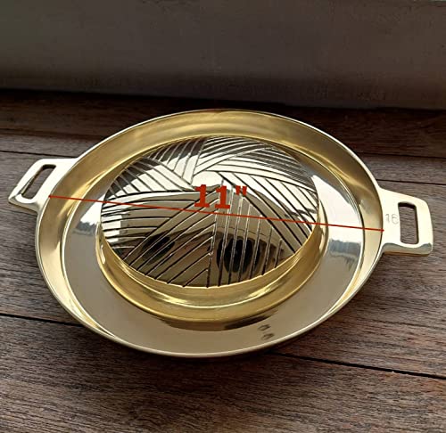Mookata Brass Grill Pan Thai Korean Japanese Style BBQ Grill Steak Hot Pan Nonstick Indoor/Outdoor Cooking 11in.