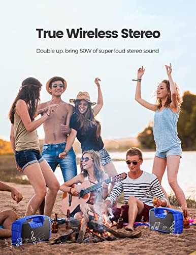 undefined Houl Zallee IPX7 Waterproof Bluetooth Speaker, 40W (60W Peak) Portable Wireless Speakers, 32H Playtime, Stereo Loud Sound, Deep Bass, Bluetooth 5.0, Built-in Mic for Camping, Party, Gifts, Beach-Blue の商品画像 4