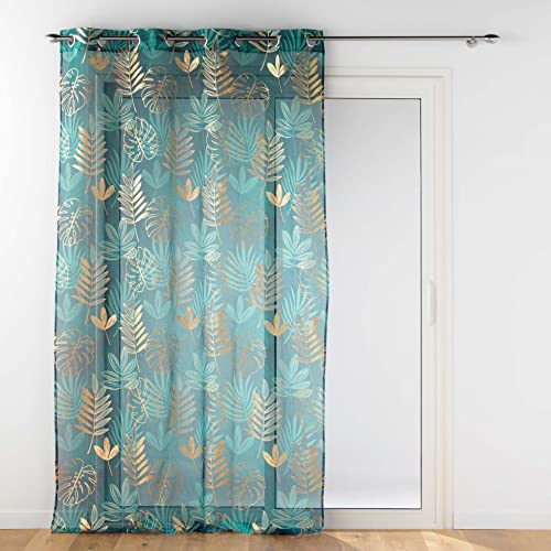 Douceur d'Intérieur, Voilage à Oeillets (140 x 240 cm) Ornella Emeraude, Voile Sablé Imprimé Métallisé