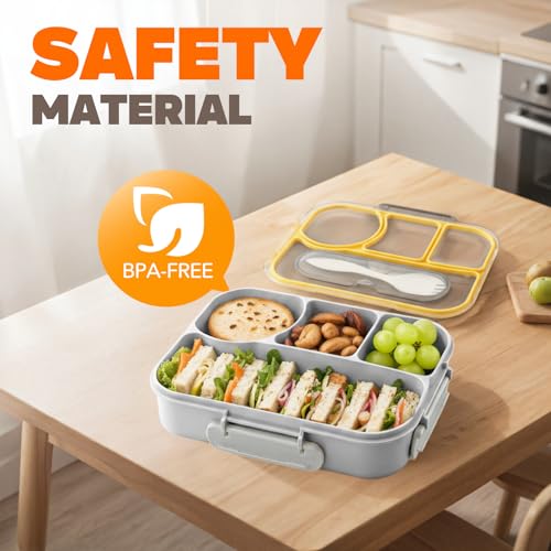 Image of EASYFUN Bento Box Adult, Lunch Box, 4-Compartment Lunch Containers, Drop-Proof, Dishwasher Safe & Made with BPA-Free Materials (Grey)