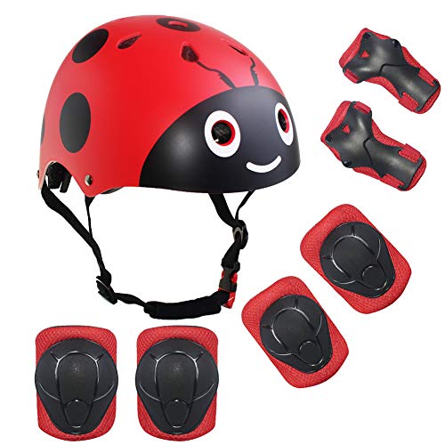 LANOVAGEAR Toddler Helmet for 3-8 Years Kids Helmet Knee Elbow Pads Wrist Guards Adjustable Bike Skating Skateboard Helmet for Kids