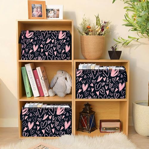 Image of MAIZMZ Girls Basket Empty Gift Basket with Handles,Closet Shelf Storage Organizer Bins Heart Print Girls Nursery hamper Kids Toys Books Box Room Decor