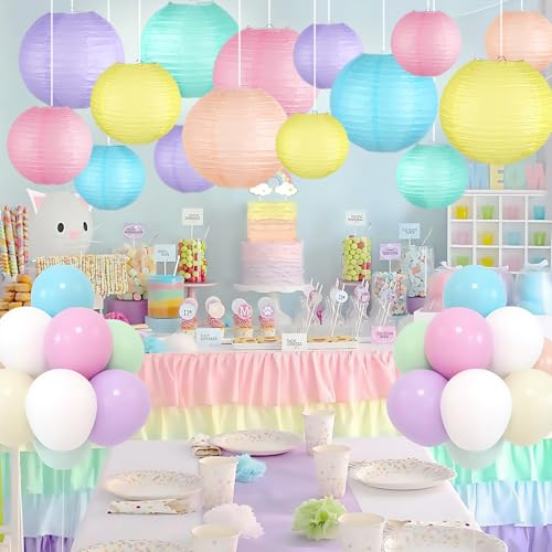 Image of 15-Pack Pastel Classroom Decor, Hanging Paper Lanterns for Parties