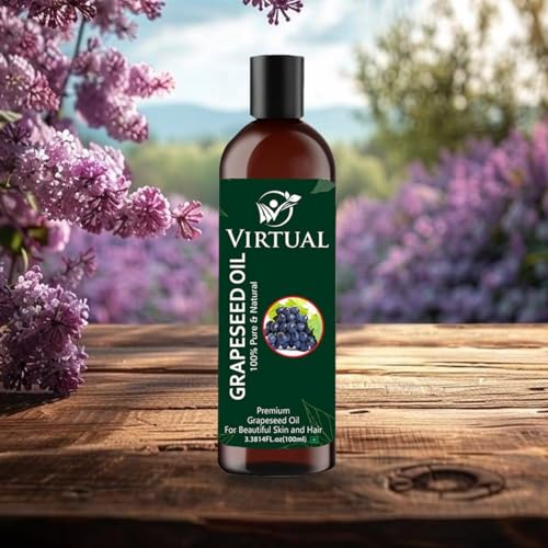 Image of VIRTUAL Organic Grape Seed Oil - 100% Pure, Cold-Pressed, Non-GMO Ideal for Hair Growth, Skin Tightening, Massage, Face Oil,Hair Care, Skin Moisturizer (100 ml)