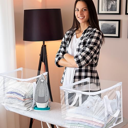 4 Pcs Clear Zippered Organizers 12''x12''x12'' Moving Bags with Reinforced Handles Heavy Duty Storage Cube Tote Storage Blanket Bags Bins for Clothes Moving Supplies Linens Shoes Closet Organizer by Windyun - Used condition - Image 5