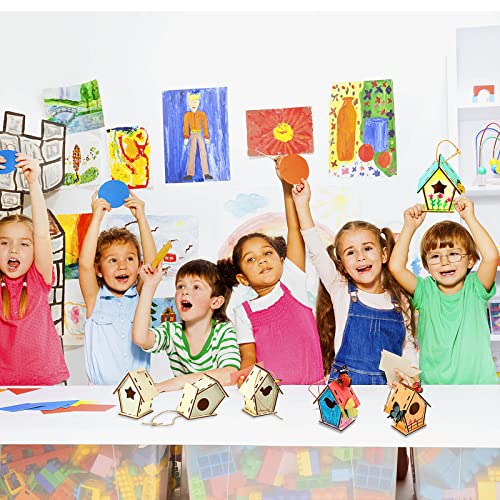 Outus 24 Pcs Wooden DIY Birdhouse Kits for Kids to Build, 4 Shapes Birdhouse Kit Wooden Unfinished with Butterfly Sticker for Boy Girl Arts Crafts(Vintage) by Outus - Image 3