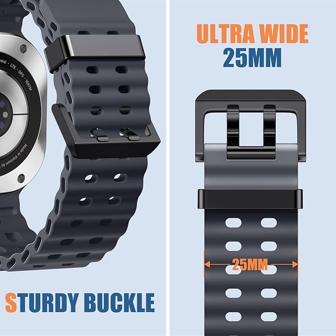 Image of CERLINK Ocean Silicone Sport Bands For Samsung Galaxy Watch Ultra 47MM Band, Adjustable Breathable Soft Waterproof Strap For Galaxy Watch 7 Ultra