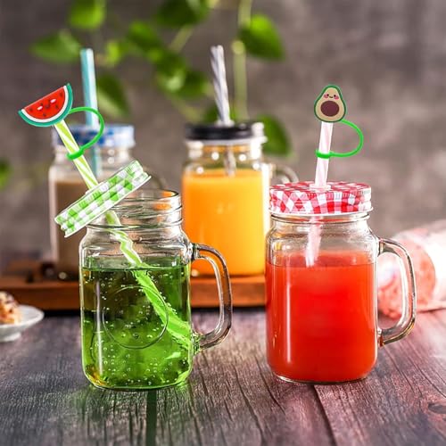 Image of Cute Straw Cap Toppers for Cups & Tumblers - 3D Silicone Avocado, Strawberry & Cloud Design - Reusable Dust-Proof Straw Cover for Stanley & Coffee Mugs (Pack of 2)