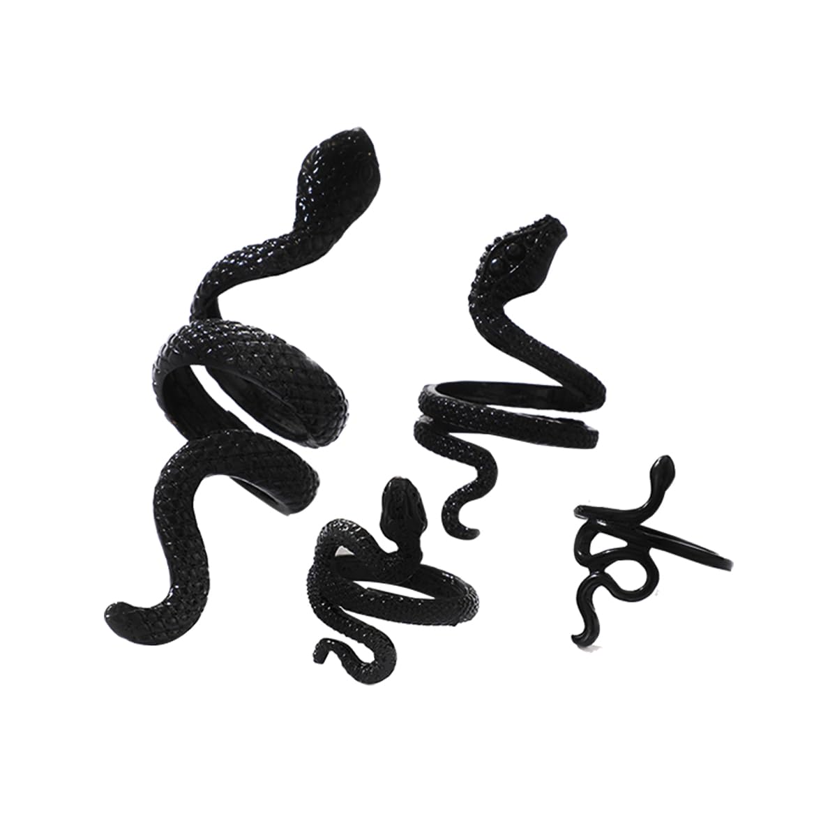 Snake Rings - Adjustable Punk Snake Jewelry Boho Stacking Rings Set - Vintage Goth Black Ring Jewelry