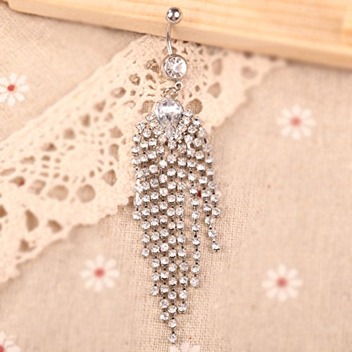 Vktech Charming Dazzling Rhinestone Tassel Dangle Navel Belly Button Ring 3 Colors (White)
