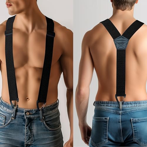 JEMYGINS Herren Outdoor Hosenträger Y-Typ längenverstellbar mit Dreieckige Anti-Rutsch-Schnalle Schwarz