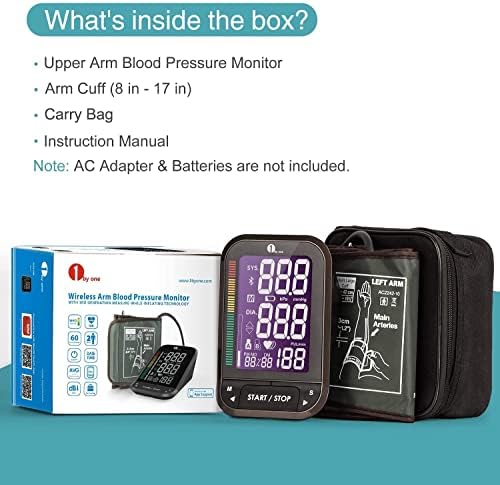 Blood Pressure Monitor, 1 BY ONE Upper Arm Blood Pressure Monitor for Home Use with Large Cuff 22-42cm, Backlit LCD Digital Display, Data Transfer to APP"1 BY ONE Health" iOS Android, Export Data