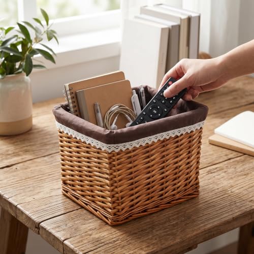 Cesta mimbre para almacenaje de estilo pastoral ideal para decorar tu salón y dormitorio 6