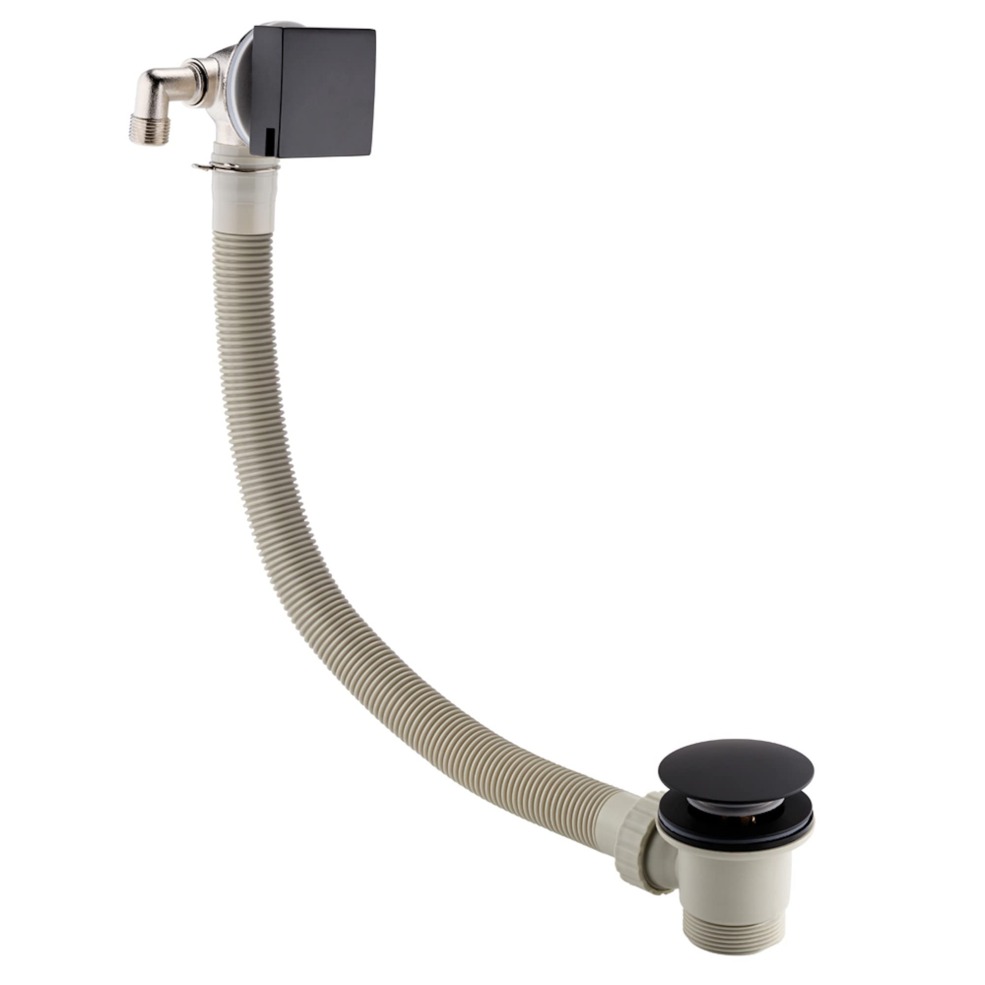 ENKI, W49, Square Cascade Waterfall Freeflow Bath Filler Waste and Overflow, Bath Filler Tap, with Click Clack Bath Waste, Slimline Design, Matte Black