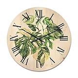 DesignQ Orologio da parete in legno tropicale 'Foglie verdi su bianco in Summer Times I'