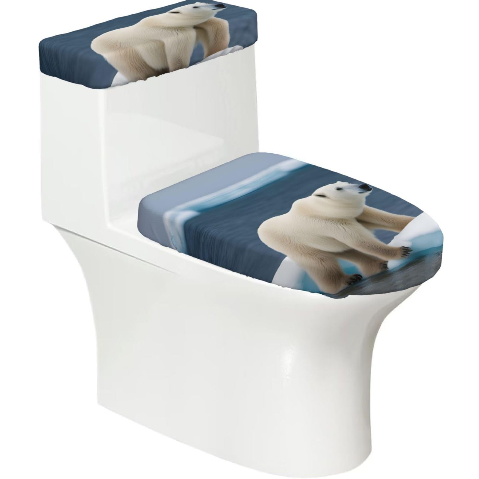 Polar Bear Printed Toilet Tank and Lid Cover Set of 2 for Most Bathrooms, Fits Elongated Round Toilets