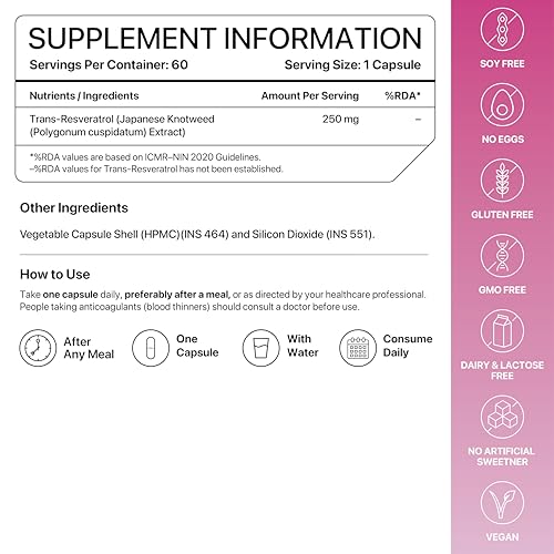 Image of Trans-Resveratrol 250 mg | Pure Antioxidant & Anti-Aging Supplement | Supports Cellular Repair, Heart Health & Healthy Inflammation Response | High Bioavailable Japanese Knotweed Extract | Decode Age