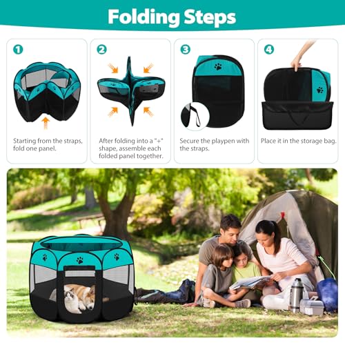 Dog Cat Playpen, Puppy Pet Playpen Indoor & Outdoor, Foldable Pop Up Cat Kennel Dogs Tent, Pet Play Pen with Zipper Top Cover, Carrying Case for Puppies, Kittens - Blue L(91 * 91 * 58) - Image 5