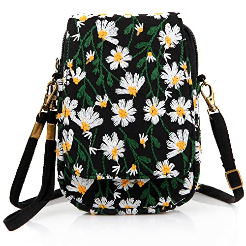 Image of SILKAREA Embroidered Cute Mini Crossbody Bag for Women Small Handbags Wristlet Wallet Bag Cell-phone Pouch Coin Purse