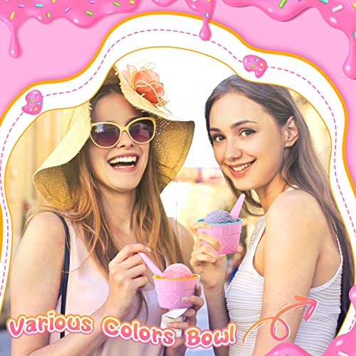 Didaey 32 Set Plastic Ice Cream Bowls with Spoons Reusable Ice Cream Bowls 4 Vibrant Colors Ice Cream Cups Summer Ice Cream Party Favors Ice Cream Party Supplies for Kid Sundae Yogurt Candy DIY Baking