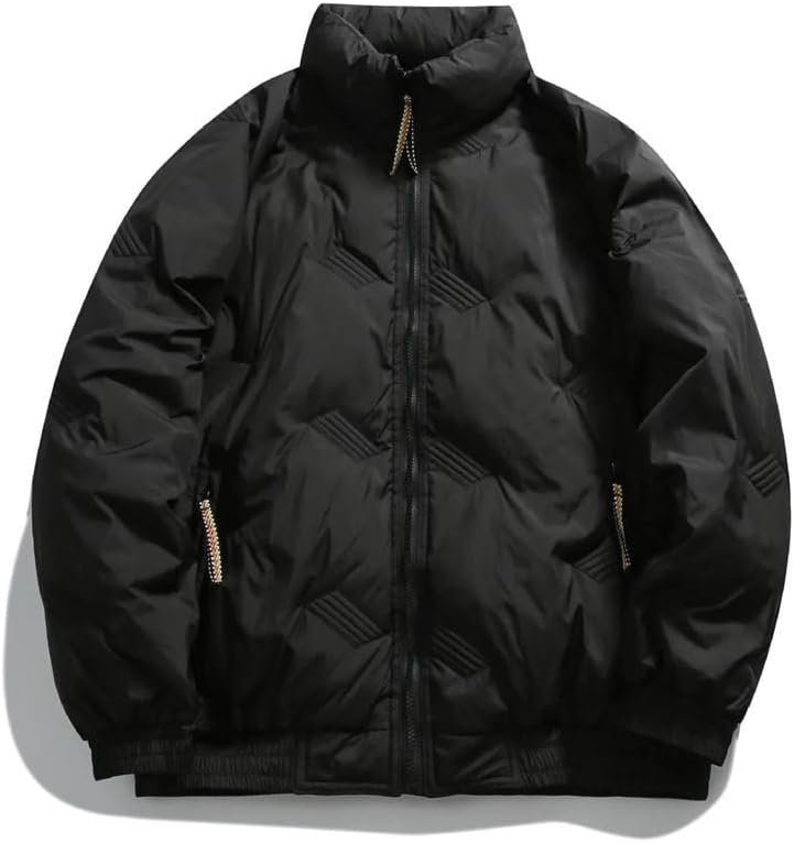 Men Winter American Solid Color Stand Collar Male Down Thicken Warm Long Sleeve Loose Casual Outerwear
