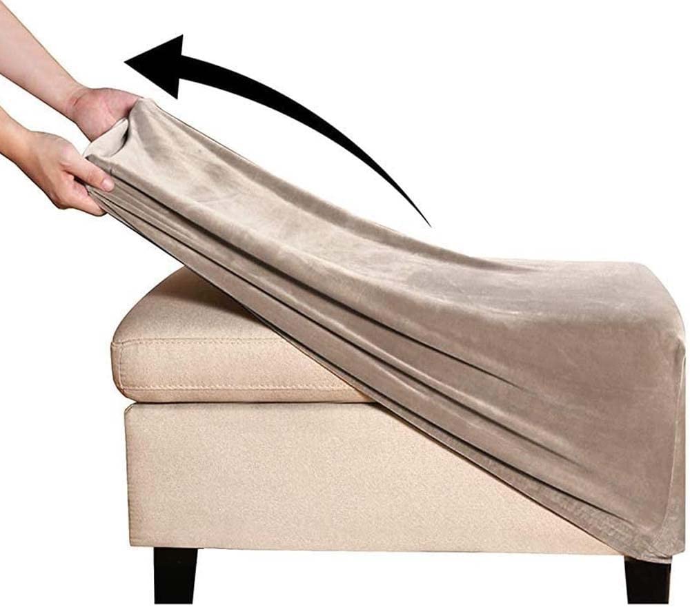 ZGantrix Velvet Ottoman Slipcover Stretch Rectangle Footstool Cover Folding Storage Ottoman Covers for Living Room with Elastic Bottom (Color : Taupe, Size : LARGE)