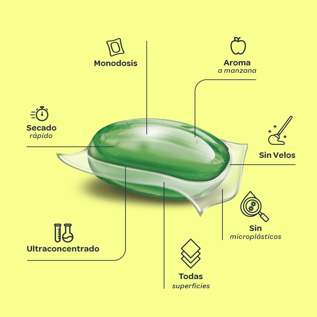 Fregasuelos Universal Ecológico 92 Cápsulas Aroma Manzana EU Ecolabel Concentrado