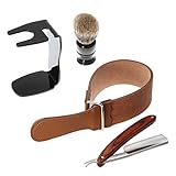 Anself 4 in 1 Man's Shaving Razor Set Shaving Brush+ Straight Razor + Brush Stand + Leather Strop Strap Razor Tools Kit