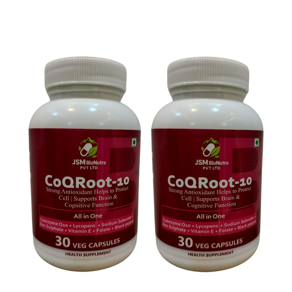 COQROOT-10 Strong Antioxidant 30 Capsules | Maroon Plastic Bottle | Dietary Supplement Capsule Format | Antioxidant for Energy & Immunity | Compact Storage Friendly Packaging Design - (Pack of 2)-image-39