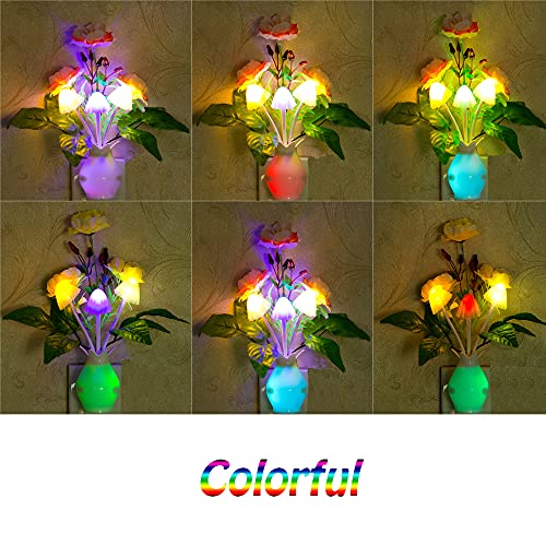 Urtop [2-Pack] Pomegranate Flowers Plant Mushroom Night Light Led Nightlight Colorful Plug-In Wall Lamp With Light Sensor For Baby Kids Children Gift,Breast-Feeding,Bedroom,Bathroom,Nursery,Hallway #TOP1