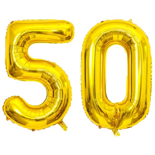 Image of Gold Number Balloons Birthday Balloons - Giant Gold Number 50 Balloon 40 inch, Numbers Balloon 10th Birthday Decorations, Gold Party Supplies for Women Men
