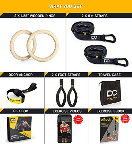 Double Circle Houten gymnastiekringen met snel aanpassen genummerde riemen en trainingsvideogids - Full Body Workout… - Image 7