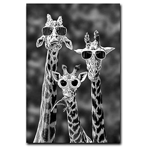 Girafe avec lunettes tableau pour habiller grand mur vide affiche animaux noir et blanc 80x120