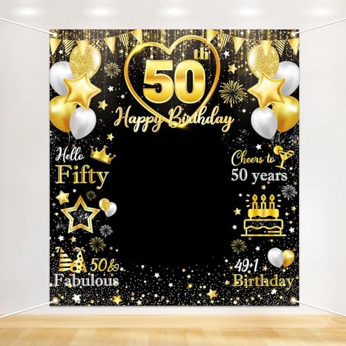 Mocsicka 50th Birthday Banner Large 50th Happy Birthday Backdrop Decorations