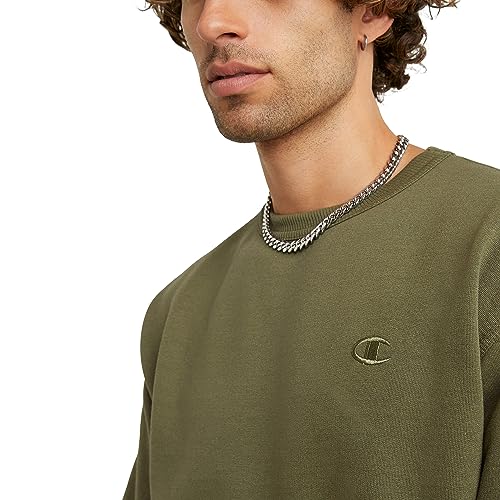 Champion Powerblend Crewneck, Best Crew Sweatshirts for Men(reg. Or Big & Tall), Cargo Olive C Logo, Small