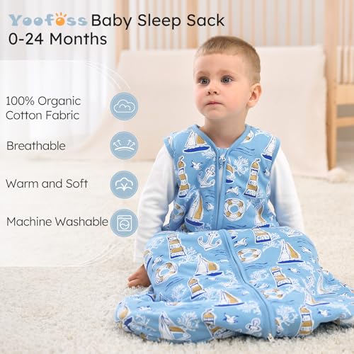 Image of Yoofoss Baby Sleep Sack 0-6 Months, 1.5 Tog Baby Wearable Blanket with 2-Way Zipper, 100% Cotton Organic Fabric Winter Infant Sleeping Sack, Warm Soft Comfy