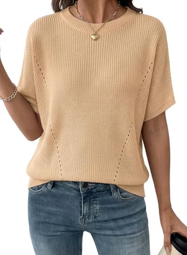 Dokotoo Womens Summer Tops Short Sleeve Solid Color Crewneck