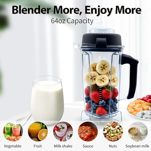 Image of Blender Pitcher 64oz, Replacement for 5200 5000 5500 6300 7500 Pro200 750 VM0101 VM0102 VM0103 E310 320, Classic /Explorian /Commercial series Pitcher Jar Cup 3 year warranty