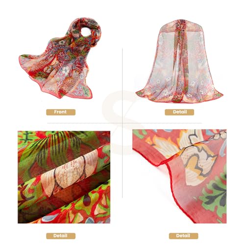 Signare Women's 100% Silk Art Scarf/Headwear in William Morris Strawberry Thief Red (SC-SILK-WM-STRD)2