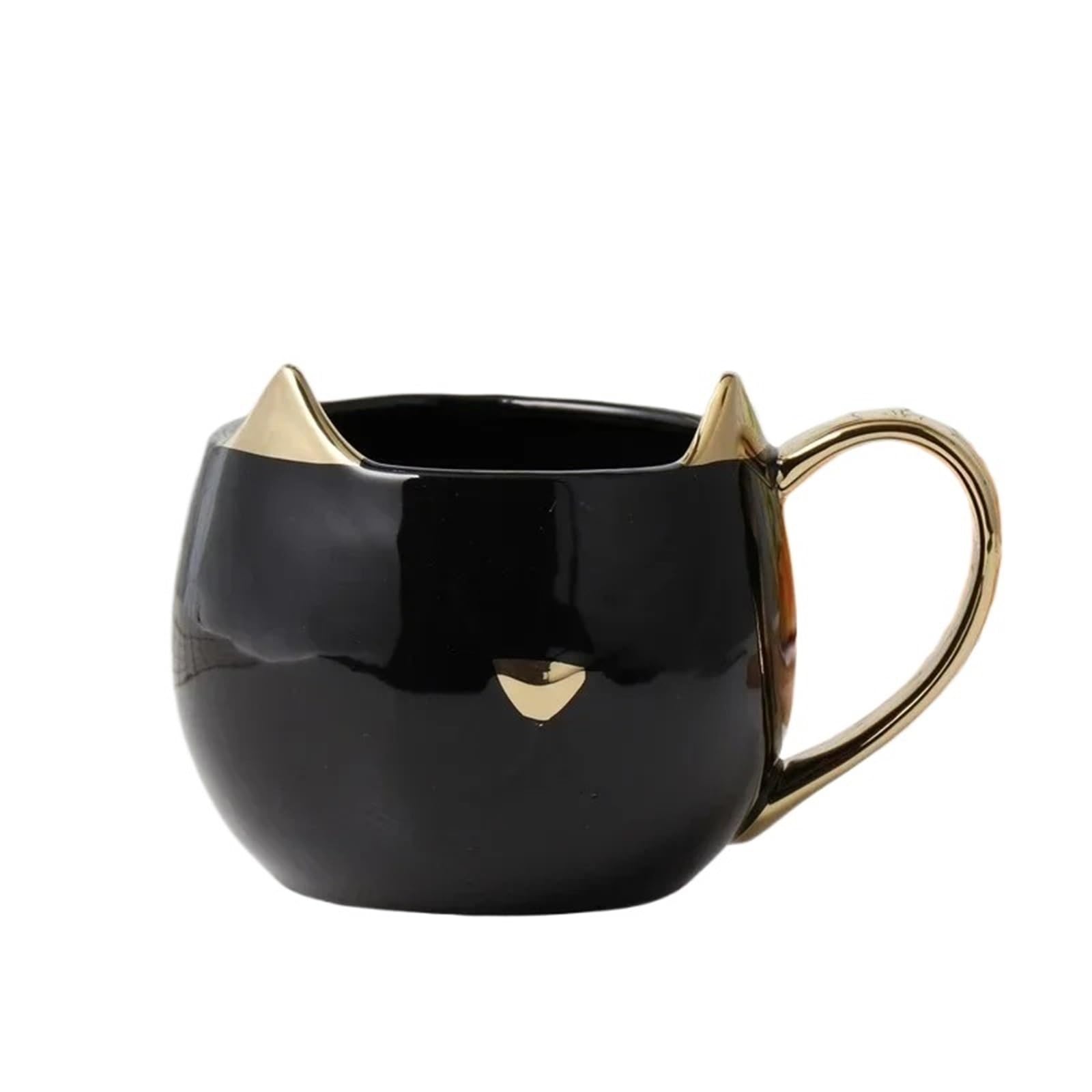 Taza de cerámica con orejas de gato, tazas de café chapadas en oro con asa, taza de avena y leche for desayuno, parejas Para Boda(Black)