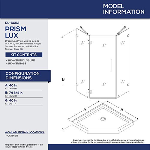 Dreamline Prism Lux 40 In. X 74 3/4 In. Fully Frameless Neo-Angle Shower Enclosure In Brushed Nickel With White Base, Dl-6052-04 #TOP1
